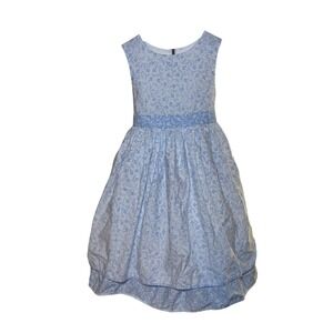 Laura Ashley Girls 6T Blue White Floral Sleeveless  Dress Button Back Tie Sash